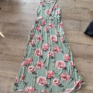 Sweet Pea Green and Pink Floral Maxi Dress